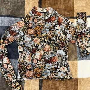 Floral Mesh Long Sleeve Women's Top